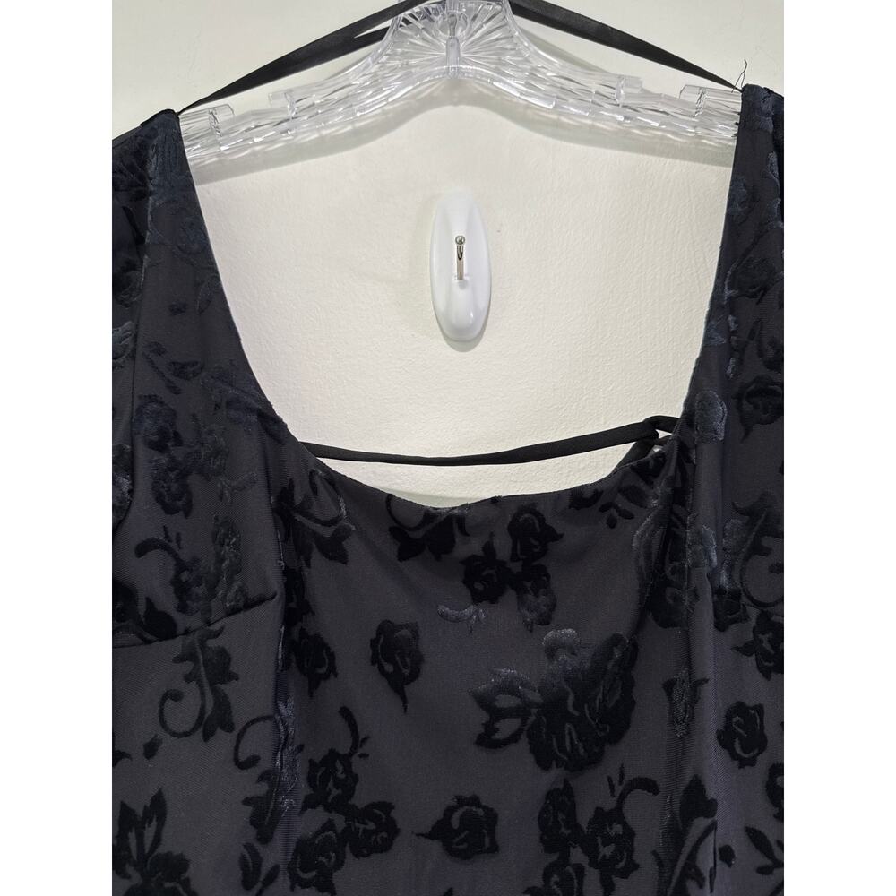 NWT Black Velvet Rose Burnout Bodycon Dress M Whimsigoth Fairy Goth Sheer Sleeve - Picture 5 of 10